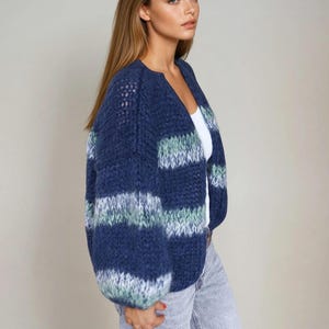 Striped Mohair Cardigan, Women Knit Cardigan, Mohair Merino Wool Cardigan, Chunky Knitted Mohair Cardigan
