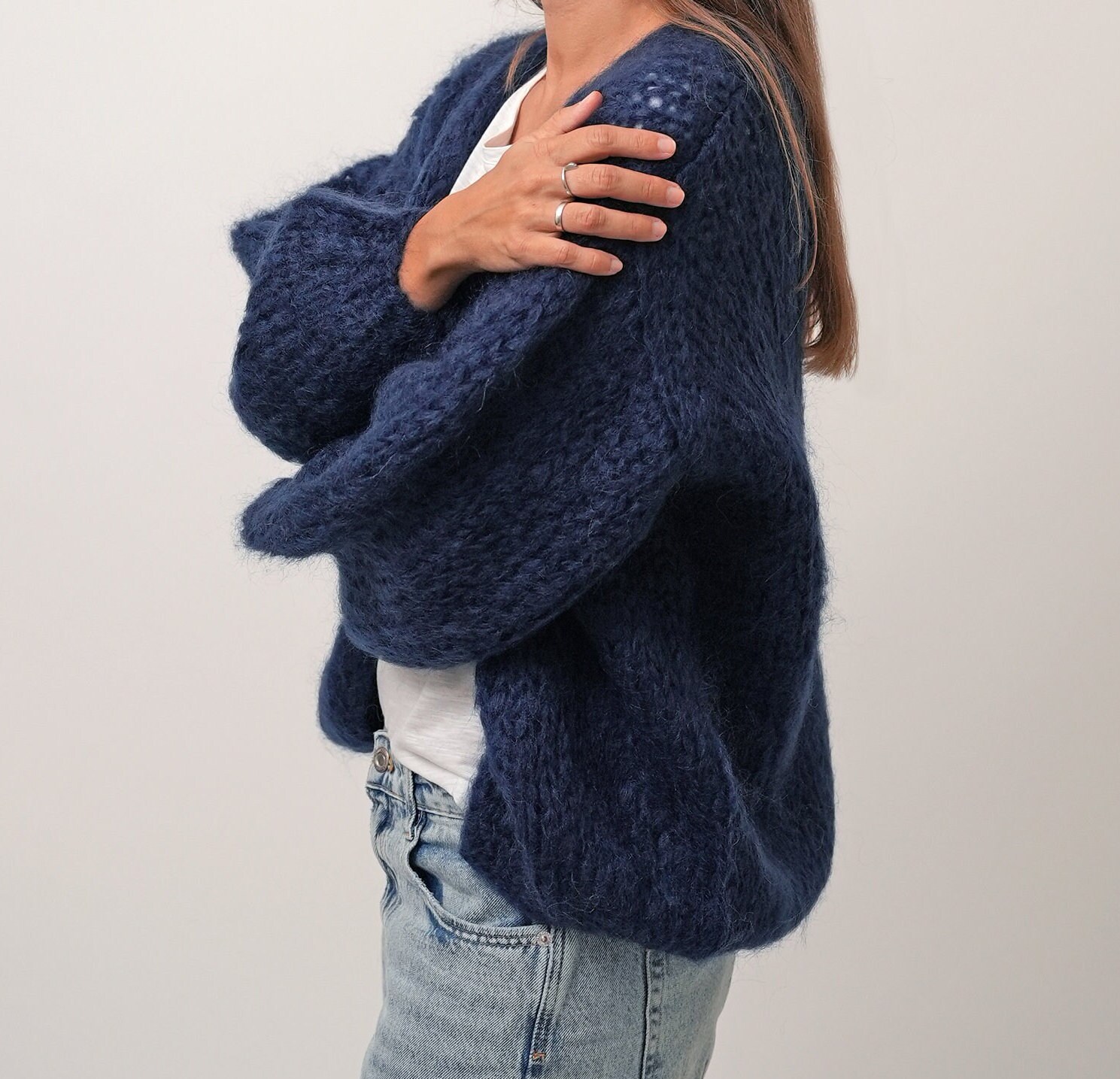 Mohair Cardigan, Chunky Knit Cardigan, Slouchy Fluffy