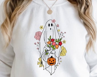 Halloween Ghost Shirt, Halloween Party Shirt, Floral Ghost Shirt, Autumn Shirt, Trick or Treat Shirt, Cute Ghost, Halloween Pumpkin Gift