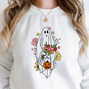Halloween Ghost Shirt, Halloween Party Shirt, Floral Ghost Shirt, Autumn Shirt, Trick or Treat Shirt, Cute Ghost, Halloween Pumpkin Gift