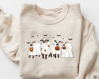 Halloween Sweatshirt, Ghost Cows Sweatshirt, Halloween Crewneck, Ghost Shirt, Cow Lover Gift, Funny Halloween Cow Sweatshirt, Halloween Tee