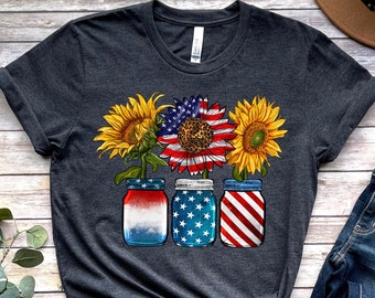 Camicia America girasole, maglietta fiore bandiera USA, regalo per americano, maglietta grafica bandiera 4 luglio, maglietta libertà, camicia indipendenza