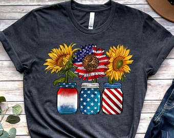 America Sunflower Shirt, USA Flag Flower T Shirt, Gift For American, 4th Of July Flag Graphic T-Shirt, Freedom TShirt, Independence Shirt