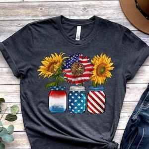America Sunflower Shirt, USA Flag Flower T Shirt, Gift For American, 4th Of July Flag Graphic T-Shirt, Freedom TShirt, Independence Shirt