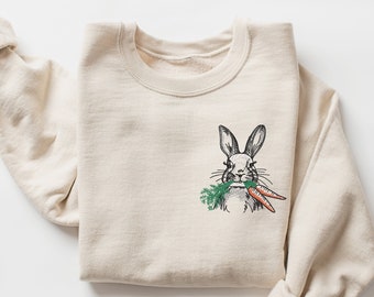 Embroidered Easter Day Sweatshirt, Embroidered Rabbit Sweatshirt, Embroidered Easter Bunny Shirt, Easter Shirt, Cute Bunny Sweatshirt