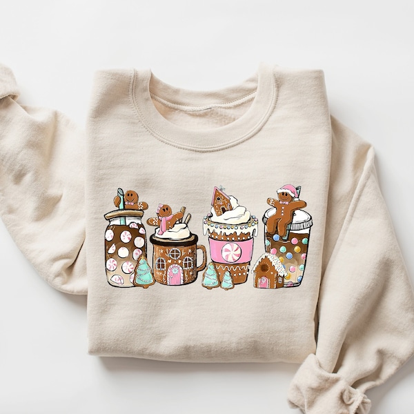 Gingerbread Christmas Coffee Shirt, Christmas coffee Sweatshirt, women Holiday sweater, Xmas Tee, Coffee Lover gift, Latte drink Crewneck