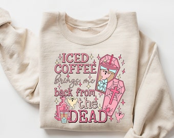Iced Coffee Cups Sweatshirt, Coffee Cups Sweatshirt, Skull Coffee Cup Sweatshirt, Skeleton Halloween Sweatshirt, Coffee Lover Sweatshirt