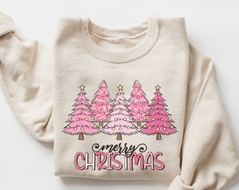 Pink Tree Christmas Sweater, Christmas Sweater, Christmas Crewneck, Christmas Tree Sweatshirt, Holiday Sweaters for Women, Winter Sweatshirt