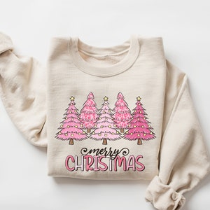 Pink Tree Christmas Sweater, Christmas Sweater, Christmas Crewneck, Christmas Tree Sweatshirt, Holiday Sweaters for Women, Winter Sweatshirt