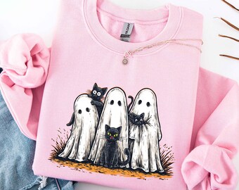 Sudadera de Halloween con fantasma adorable, ropa de Halloween Boo Crew, camiseta de Halloween para mujer, camiseta para fiesta de Halloween, sudadera de otoño, regalo de Halloween
