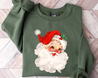 Retro Cheerful Santa Tshirt, Santa Merry Christmas Shirt, Vintage Santa Claus Graphic Tee, Xmas Women Men Gift, Classic Christmas Sweatshirt