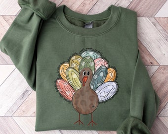 Cute Turkey Fall Thanksgiving Sweatshirt, Thanksgiving Family Matching Shirt,Turkey Face Shirt,Funny Thanksgiving Shirt,Thanksgiving Women's