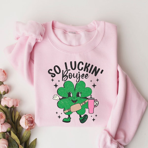 So Luckin Boujee Funny St Patrick Sweatshirt, Cute Shamrock Shirt, St Pattys Day Sweatshirt ,Tumbler Inspired Belt Bag St Patrick's Shirt