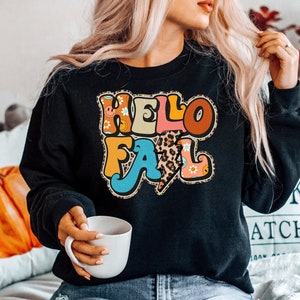 Hello Fall Leopard Shirt, Cute Fall Shirt, Fall Shirts, Fall T-Shirt, Happy Fall Shirts, Autumn Shirt, Thanksgiving Shirt, November Shirt