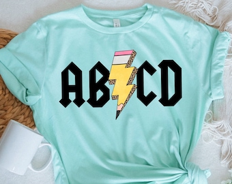 ABCD Back In Class T-Shirt, Geschenk für Lehrer, zurück zur Schule, Rock And Roll Shirt, Musiklehrer Shirt, lustiges Lehrer Shirt, cooles Lehrer Shirt