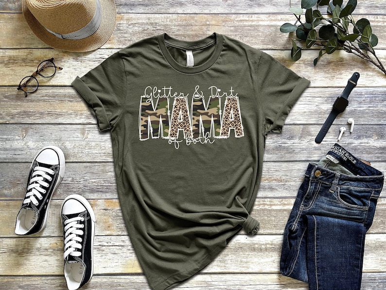 Glitter And Dirt Mama Of Both Shirt, Mama T-shirt, Leopard Design Shirt, Cute Mom Shirt,Mom Of Both Shirt,Leopard Mama Shirt,Camo Mama Shirt image 1