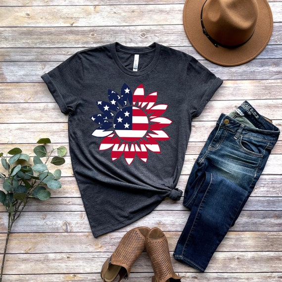 America Sunflower Shirt, USA Flag Flower T Shirt, Gift For American, 4th Of July Flag Graphic T-Shirt, Freedom TShirt, Independence Shirt