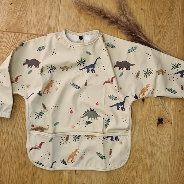 Lätzchen langarm "Dino" - Abwaschbar - Wasserdicht - Geschenk - Geburt - Taufe - Geburtstag - Babyparty - Baby - Kind