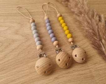 Schnullerkette aus Holz und Silikon - Geschenk - Geburt - Taufe - Babyparty - Baby - Kind