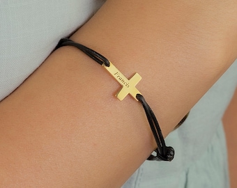 Men's Baptism Gift, Christian Jewelry, Side Cross Bracelet, Christmas Gift for Him, Personalized Men's Bracelet