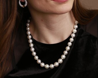 Collar clásico de Perlas, Collar con Cierre de Plata de Ley 925, Gargantilla de perlas, Collar de perlas naturales, Collar de perla real