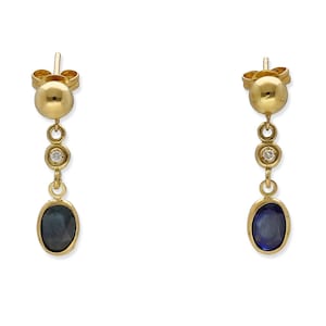 18K Gold Earrings, Sapphire Earrings, Diamond Earrings, Blue Stone Earrings, Stud Earrings, Sparkling Earrings