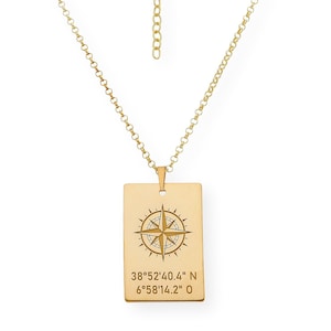 Coordinates necklace, compass necklace, personalized coordinates necklace, compass pendant, father&#39;s day gift
