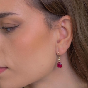 Blue Sapphire Earrings, Birthstone, Natural Ruby Earrings, 18K Gold Dangle Earrings, Gold and Diamond Earrings