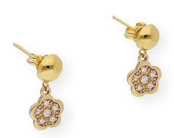 Pendientes de Flor de Oro 18K, Pendientes de tachuelas de flores, Flor de Diamantes, Flor de oro, Regalo para Ella, Joyería Floral