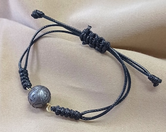 Real Tahitian pearl, carved Tahitian pearl bracelet, men&#39;s bracelet, Tahitian pearl bracelet, 18K gold bracelet, gift for him