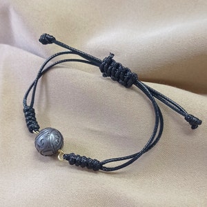 Véritable perle de Tahiti, bracelet en perle de Tahiti sculptée, bracelet pour homme, bracelet en perle de Tahiti, bracelet en or 18 carats, cadeau pour lui