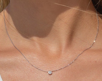 Floating Diamond Necklace, Diamond Choker, Diamond Necklace in 18K Gold, Bridesmaid Necklace, Diamond on Chain