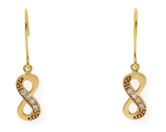 18K Gold Infinity Earrings, Natural Diamond Earrings, Golden Infinity, Yellow Gold Earrings, Infinity Earrings