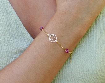 Gold Moon Bracelet, Crescent Moon Bracelet, Diamond Bracelet, Ruby Bracelet, July Birthstone, Dainty Bracelet