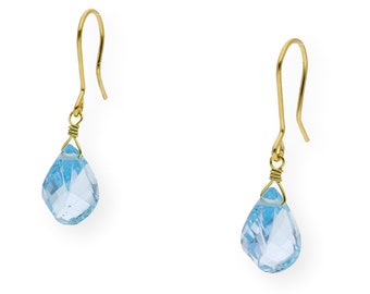 Topaz en 18K gouden oorbellen, Topaz oorbellen, 18K gouden oorbellen, blauwe stenen oorbellen, Topaz sieraden, cadeau voor haar