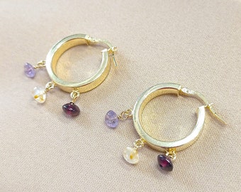 Golden hoop earrings, Sterling Silver earring, amethyst earring, Gift for women, citrine earring, november birthstone, girls silver earrings