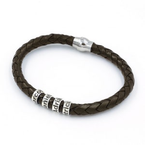Engraved Leather Bracelet, Personalized Name Bracelet, Men&#39;s Gift, 925 Silver Hoops, Leather Bracelet, Men&#39;s Jewelry