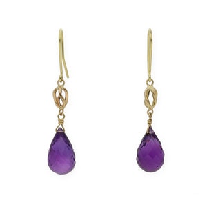 Natural Amethyst Earrings, Purple Stone and Gold Earrings, 18K Solid Gold Earrings, Amulet Stone Earrings