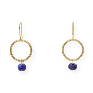 Small hoop earrings, sapphire hoops, blue hoop earrings, gold and sapphire earrings, sapphire pendants, small 18k gold hoop