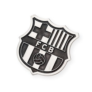Barcelona FC Pin, 625 Silver Pin, Barcelona Crest, 925 Sterling Silver Badge, Soccer Pin, Gift for Him, Soccer Gift