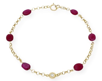 18K Solid Gold Chain Bracelet, Ruby and Gold Bracelet, Solitaire Diamond Bracelet, Ruby Bracelet, Natural Sapphire Bracelet, Emerald