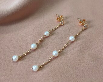 Real Long Pearl Earrings, Freshwater Pearl Earrings, Pearl Dangle Earrings, Bridal Earrings, Wedding Jewelry