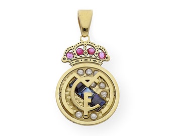 18K Gold Real Madrid Pendant, Football Team Badge, Real Madrid Shield, Gold and Diamond Pendant, Sapphires and Rubies, Handmade