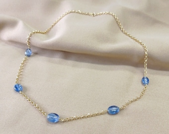 18K Gold Blue Sapphire Necklace, Natural Sapphire Bead Necklace, 18K Gold and Blue Stone Necklace, Sapphire Choker