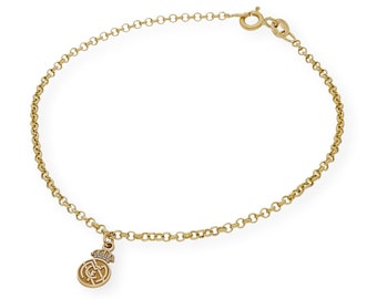 Real Madrid Bracelet, Real Madrid Shield, 18K Gold Bracelet, Real Madrid Gift, Bracelet with Real Madrid Charm, Gift for Him
