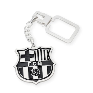 Barcelona Keychain in 925 Sterling Silver, Football Team Badge, Silver Keychain, Handmade, Gift for Him, Football Emblem