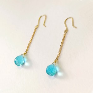 Topaz and 18K gold earrings, Quartz earrings, Amethyst and gold earrings, Blue stone earrings, Amulet earring