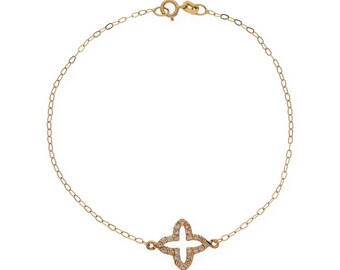 Gouden kruisarmband, diamanten armband, gouden en diamanten armband, delicate kruisarmband, religieuze armband, gouden enkelband