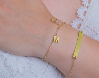 Gold Initial and Birthstone Bracelet, Personalized Bracelet, Initial Bracelet, Gold Plated Bracelet, Birthstone Bracelet