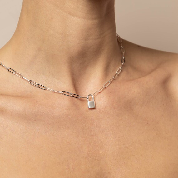 ネックレス・ペンダント Pearl padlock Lock Necklace(925 Silver, 2 COLOR) 925 Sterling Silver Punk Lock and Key Necklace - Sterling